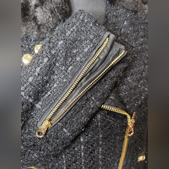 Juicy Couture Black Tweed Moto Jacket with Gold Zippers And Pink Quilted Lining. - Picture 8 of 15